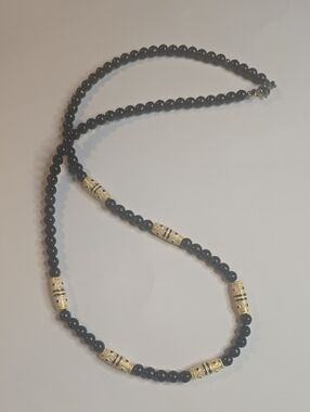 Elegant Black Obsidian Bead Necklace with Gold Decorative Spacers